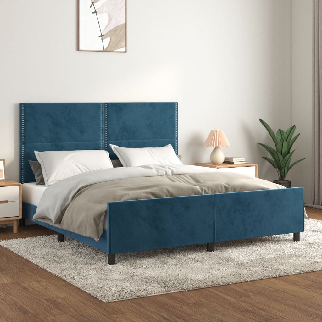 vidaXL Bedframe zonder matras 160x200 cm fluweel donkerblauw