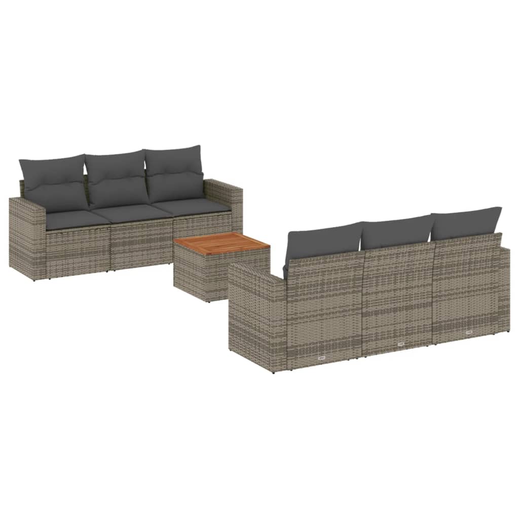 vidaXL 7-delige Loungeset met kussens poly rattan grijs