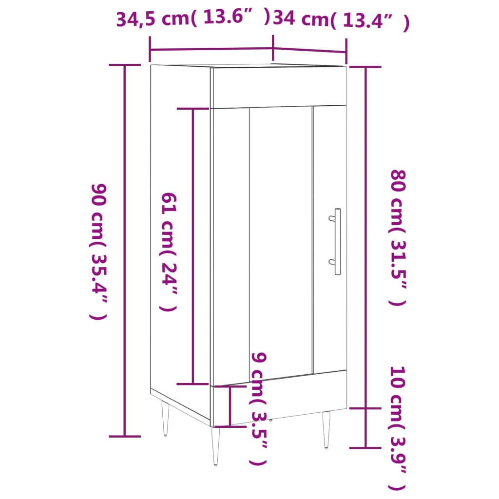 vidaXL Dressoir 34,5x34x90 cm bewerkt hout grijs sonoma eikenkleurig