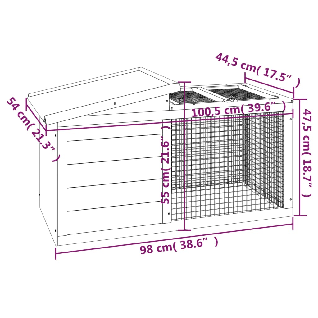 vidaXL Konijnenhok 100,5x54x55 cm massief grenenhout mokkakleurig