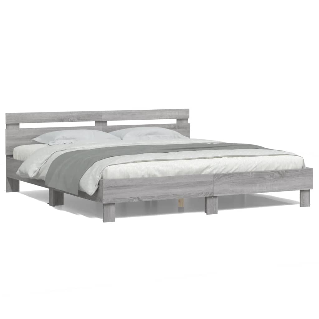 vidaXL Bedframe met hoofdeinde en LED-licht grijs sonoma 180x200 cm