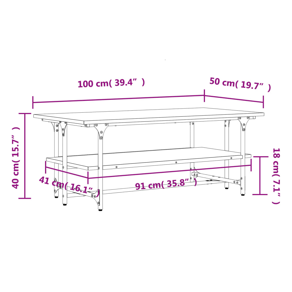 vidaXL Salontafel 100x50x40 cm bewerkt hout sonoma eikenkleurig