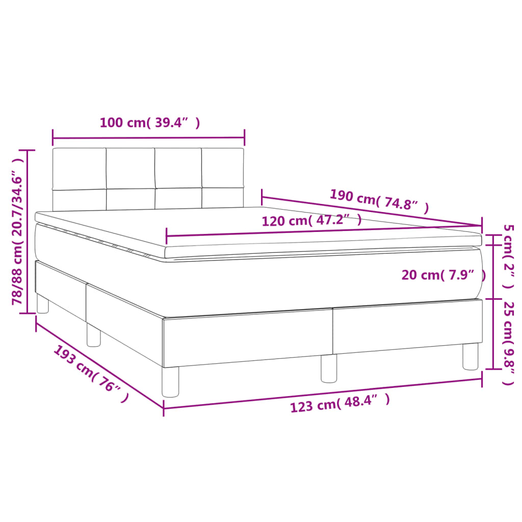 vidaXL Boxspring met matras en LED stof taupe 120x190 cm