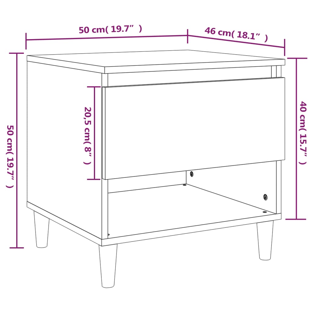 vidaXL Nachtkastjes 2 st 50x46x50 cm bewerkt hout wit