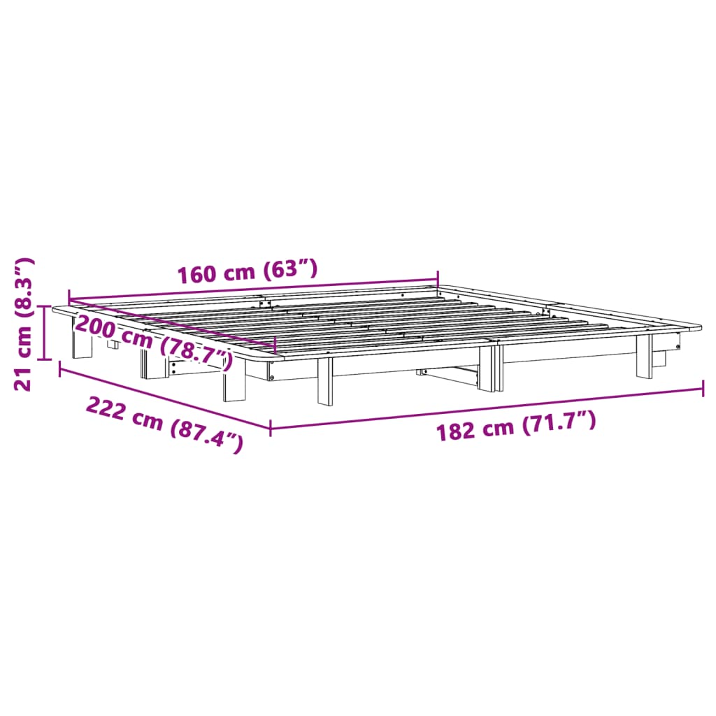 vidaXL Bedframe zonder matras massief grenenhout wasbruin 160x200 cm