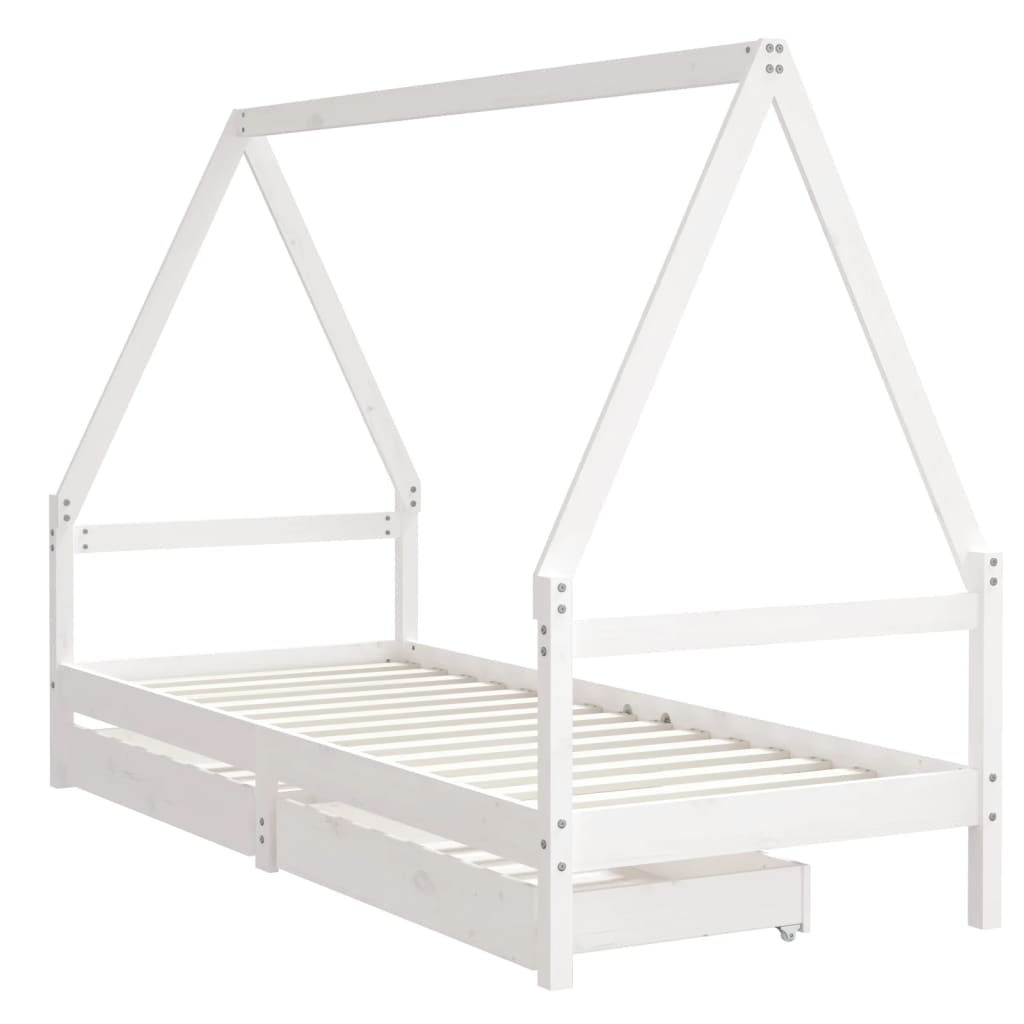 vidaXL Kinderbedframe met lades 90x200 cm massief grenenhout wit