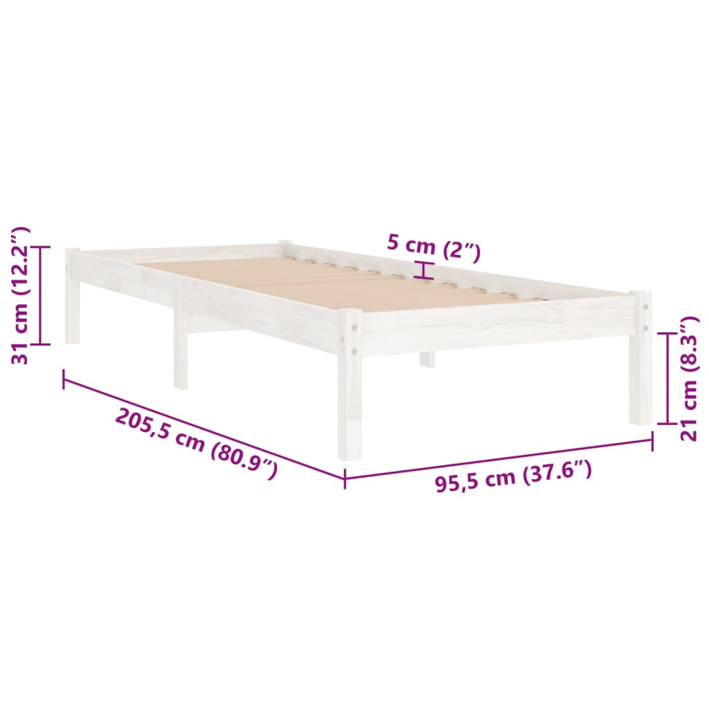 vidaXL Bedframe massief grenenhout wit 90x200 cm