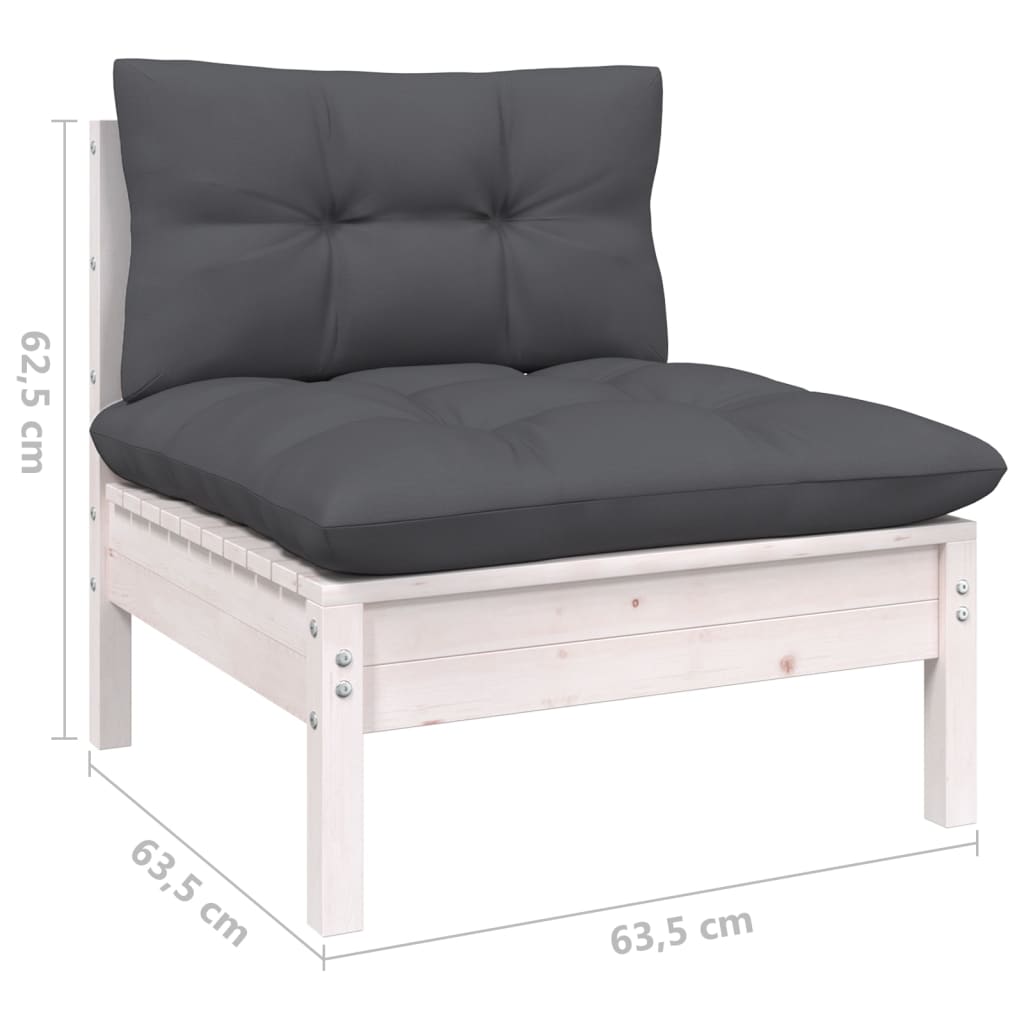 vidaXL 5-delige Loungeset met kussens massief grenenhout wit