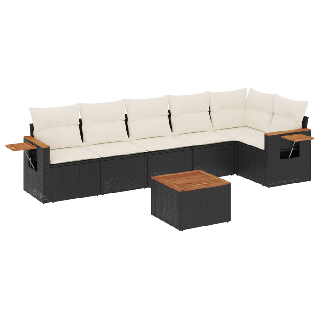 vidaXL 7-delige Loungeset met kussens poly rattan zwart