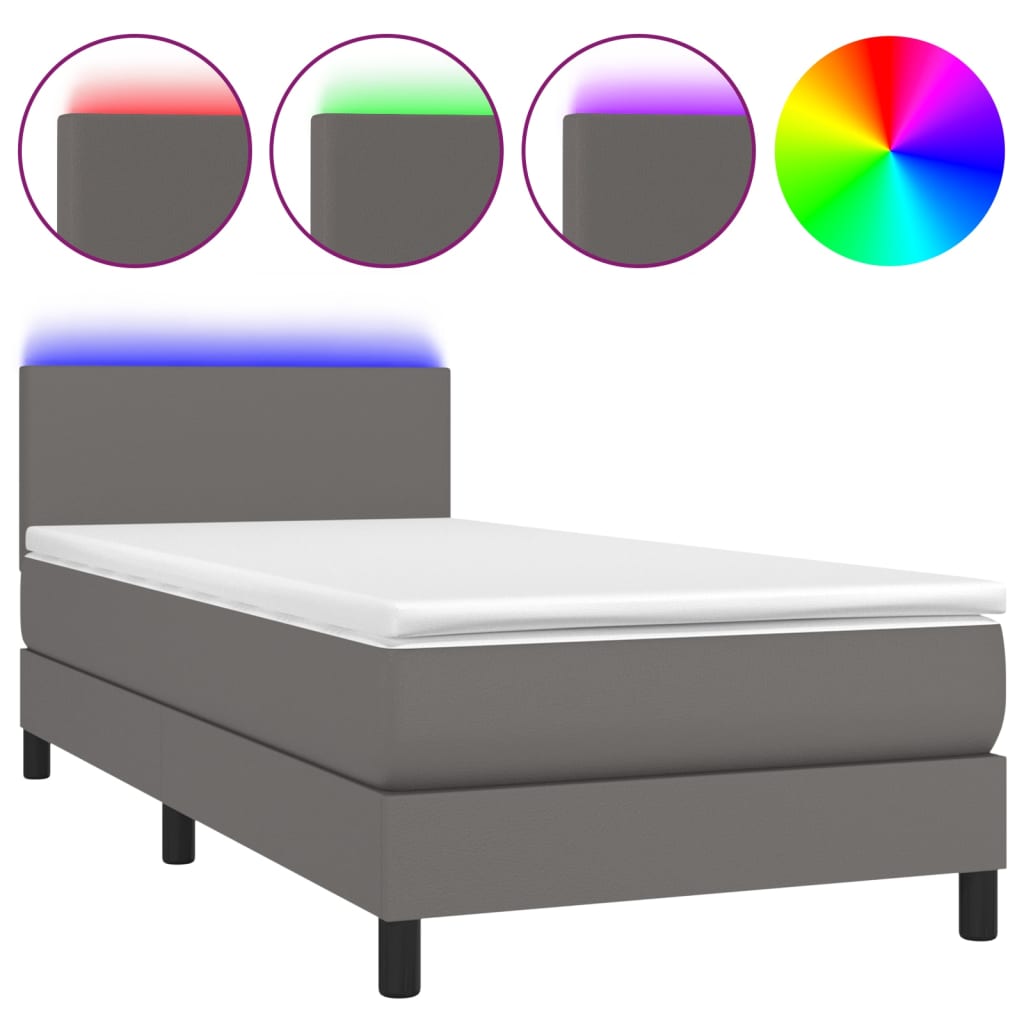 vidaXL Boxspring met matras en LED kunstleer grijs 90x190 cm