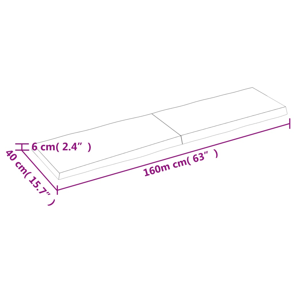 vidaXL Tafelblad natuurlijke rand 160x40x(2-6)cm eikenhout donkerbruin