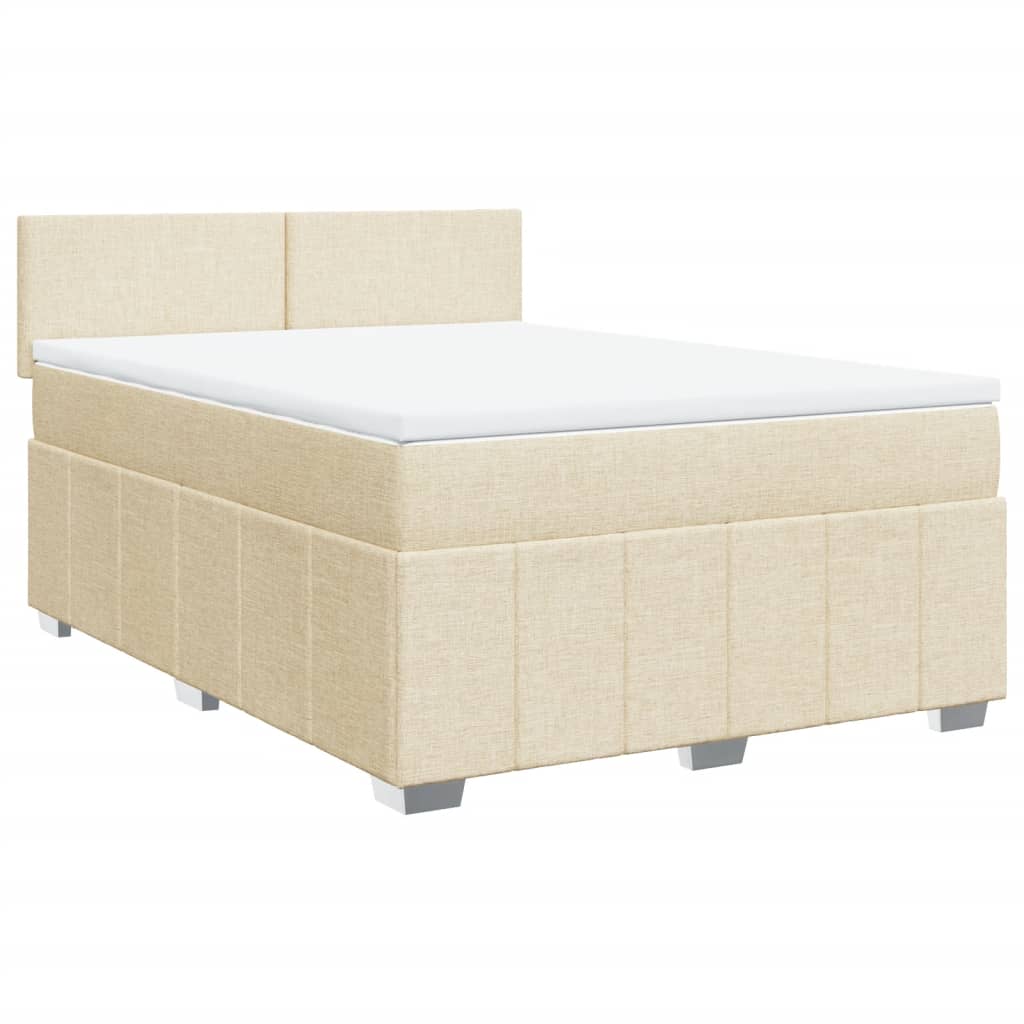 vidaXL Boxspring met matras stof crèmekleurig 140x190 cm