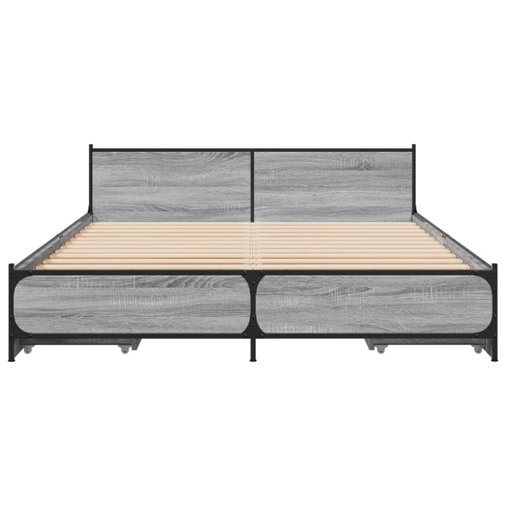 vidaXL Bedframe met lades bewerkt hout grijs sonoma eiken 150x200 cm