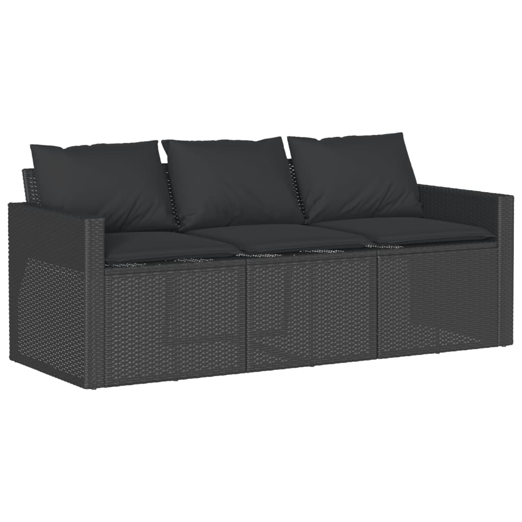 vidaXL 2-delige Tuinset met kussens poly rattan zwart