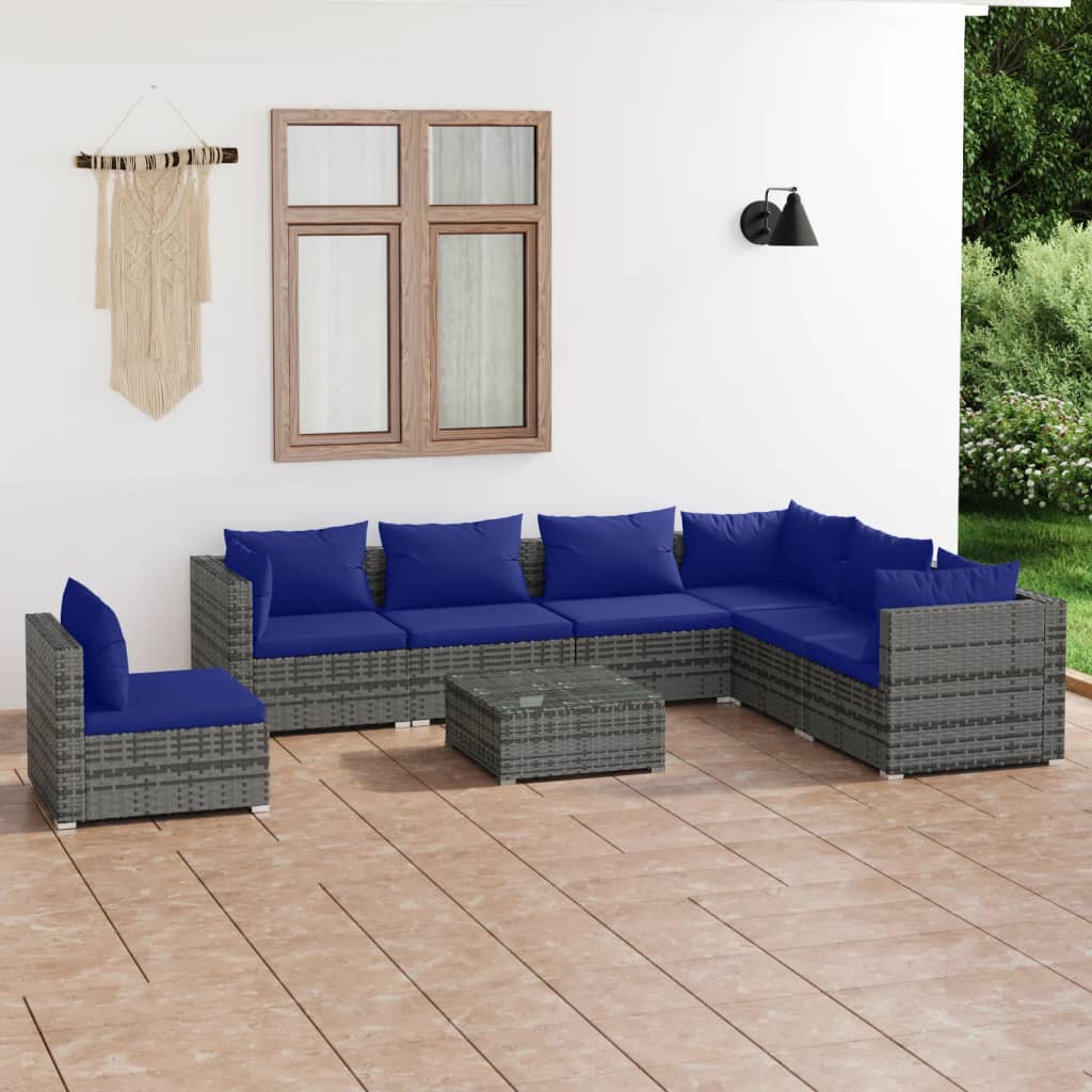 vidaXL 8-delige Loungeset met kussens poly rattan grijs