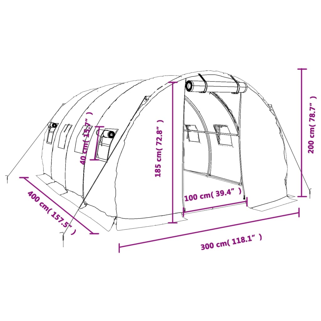 vidaXL Tuinkas met stalen frame 12 m² 4x3x2 m groen