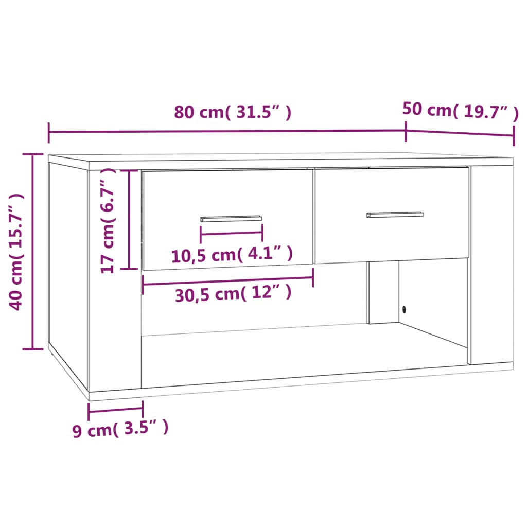 vidaXL Salontafel 80x50x40 cm bewerkt hout bruin eikenkleur