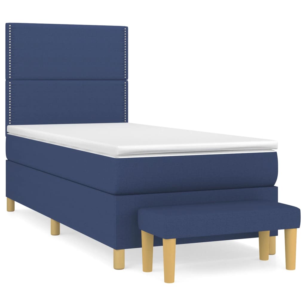 vidaXL Boxspring met matras stof blauw 90x190 cm