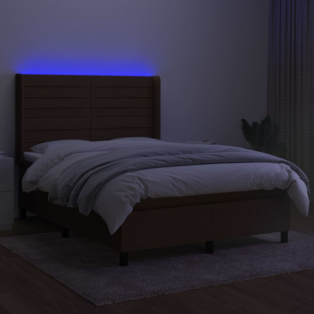 vidaXL Boxspring met matras en LED stof donkerbruin 140x200 cm