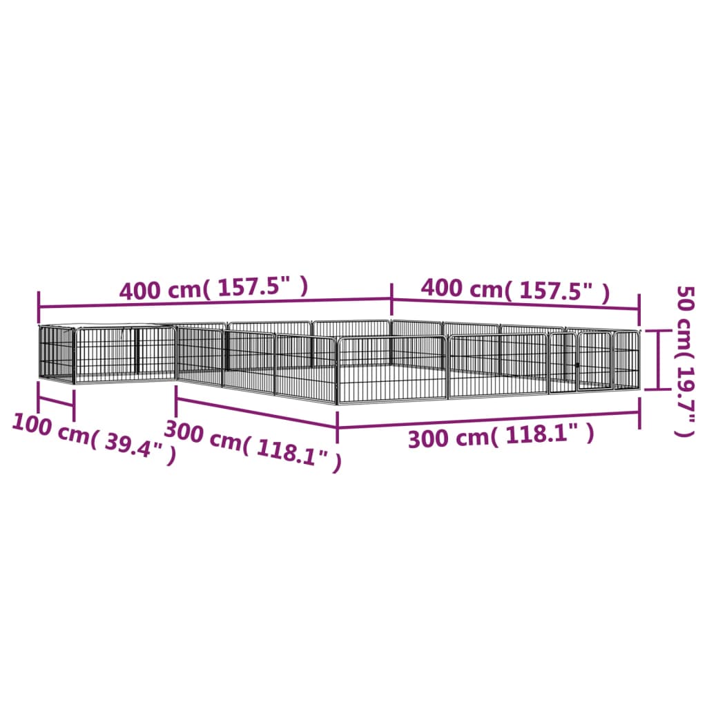 vidaXL Hondenkennel 16 panelen 100x50 cm gepoedercoat staal zwart