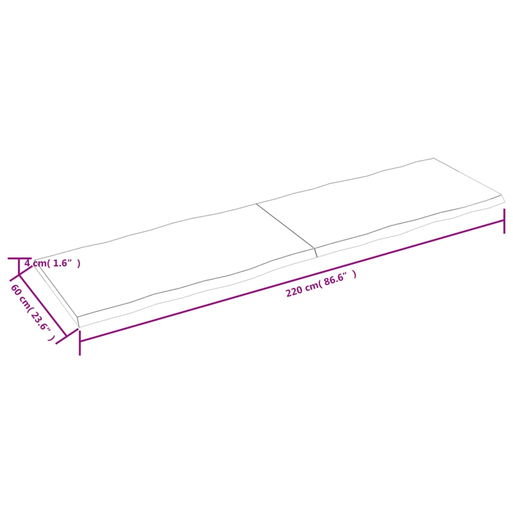 vidaXL Tafelblad natuurlijke rand 220x60x(2-4) cm massief eikenhout