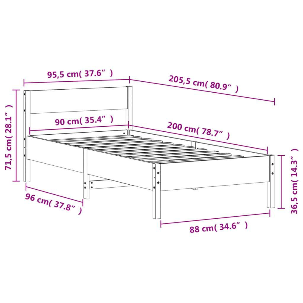 vidaXL Bedframe zonder matras massief grenenhout wit 90x200 cm