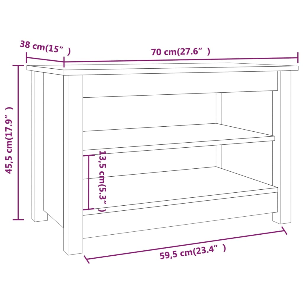 vidaXL Schoenenbank 70x38x45,5 cm massief grenenhout