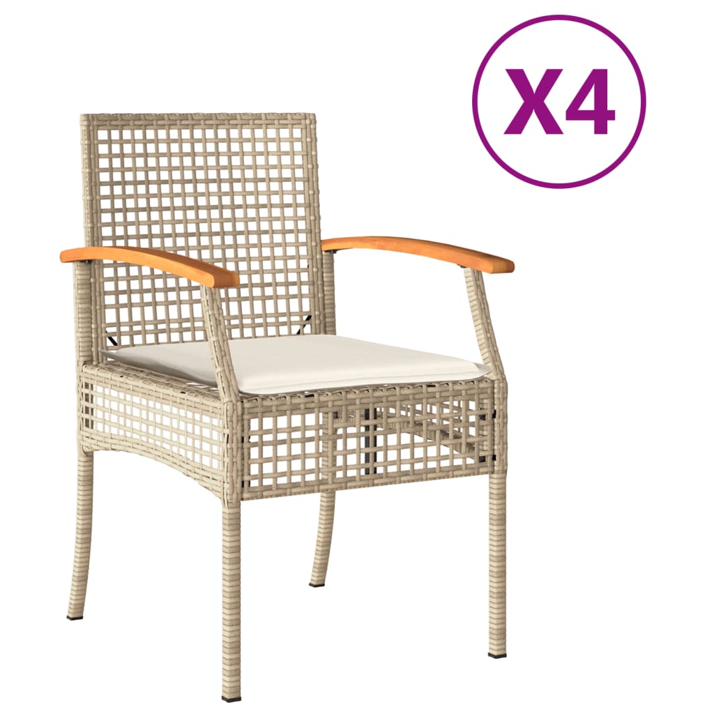 vidaXL Tuinstoelen 4 st met kussens poly rattan en acaciahout beige