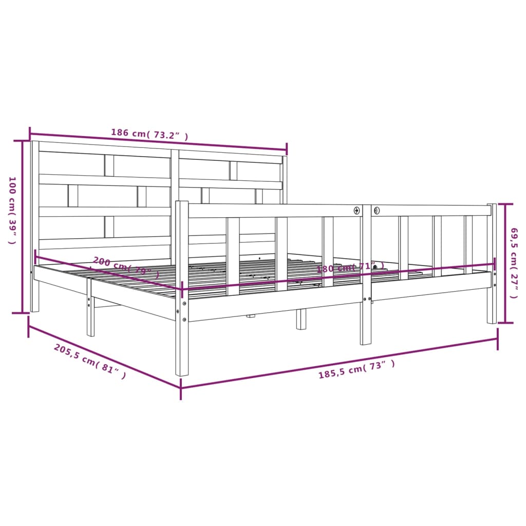 vidaXL Bedframe massief grenenhout wit 180x200 cm