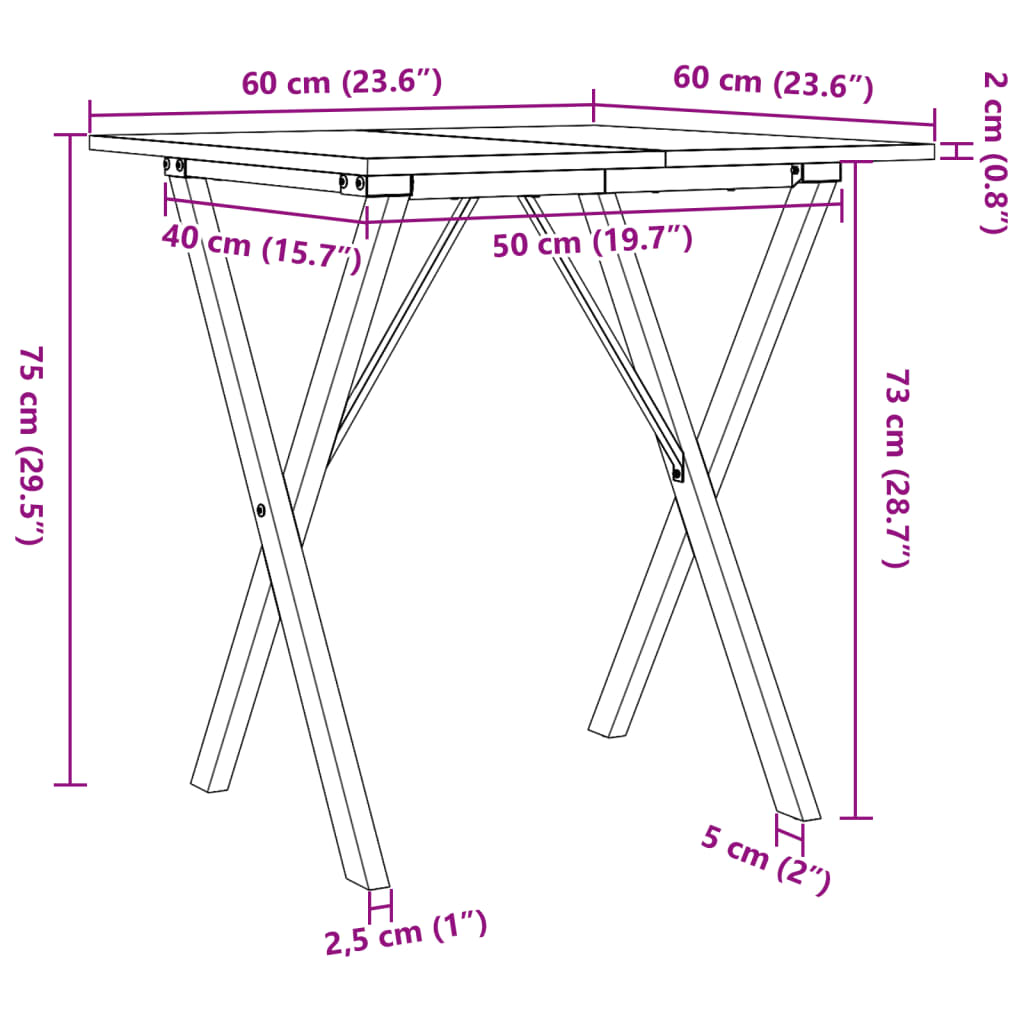 vidaXL Eettafel X-frame 60x60x75 cm massief grenenhout en gietijzer