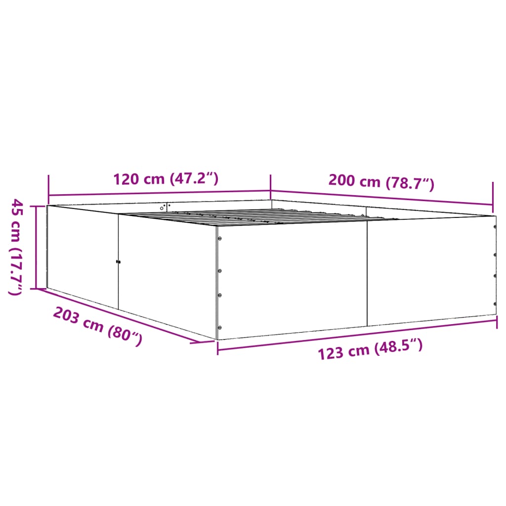 vidaXL Bedframe bewerkt hout gerookt eikenkleurig 120x200 cm