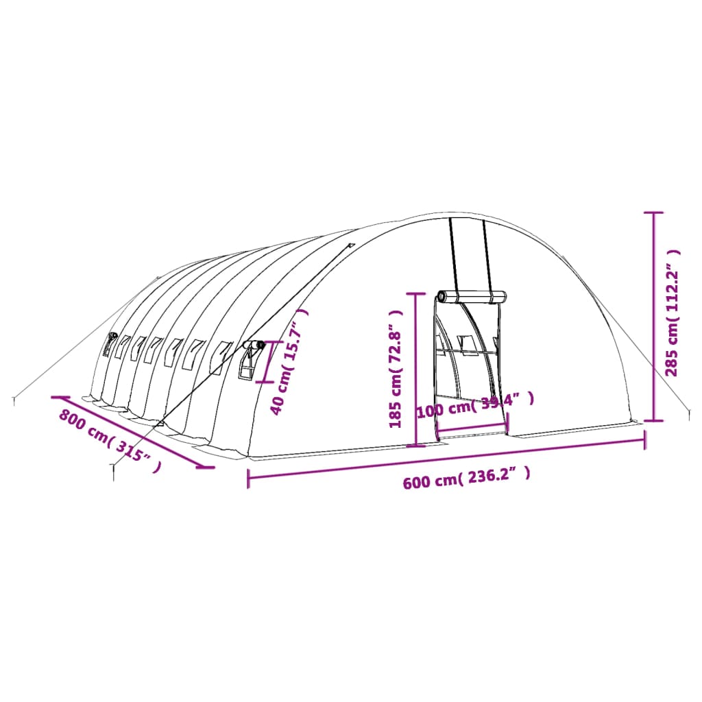 vidaXL Tuinkas met stalen frame 48 m² 8x6x2,85 m groen