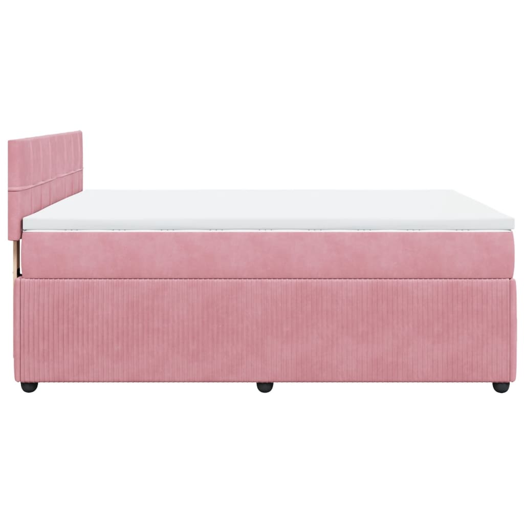 vidaXL Boxspring met matras fluweel roze 140x200 cm