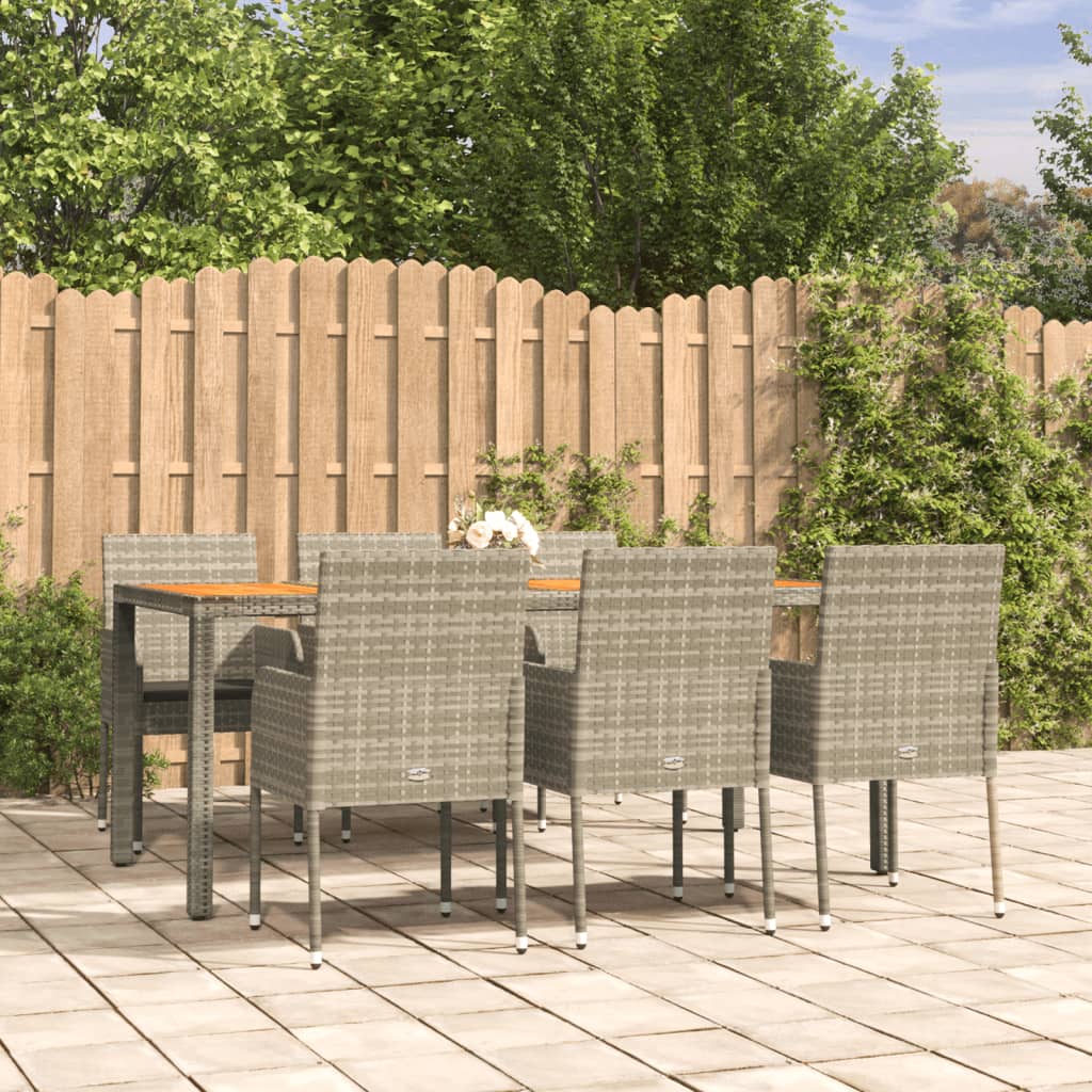 vidaXL 7-delige Tuinset met kussens poly rattan grijs