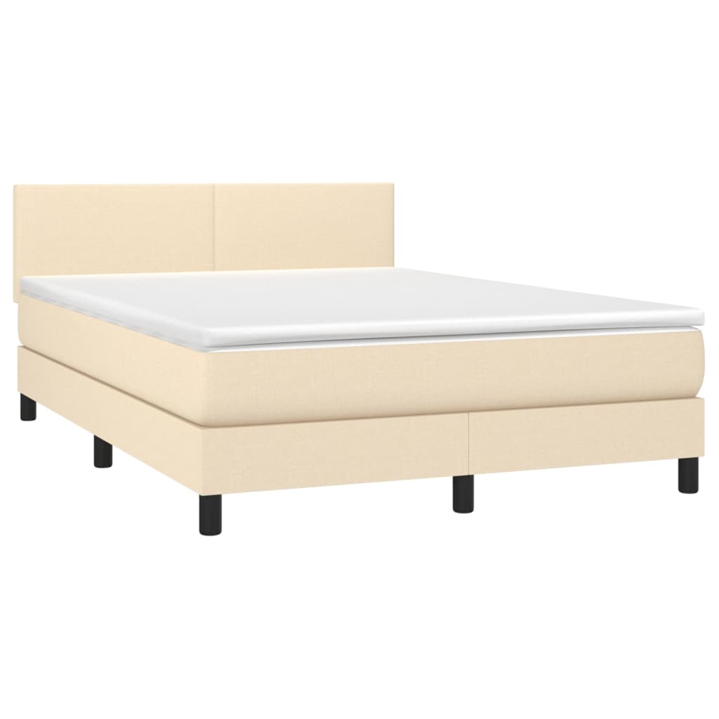 vidaXL Boxspring met matras stof crèmekleurig 140x190 cm