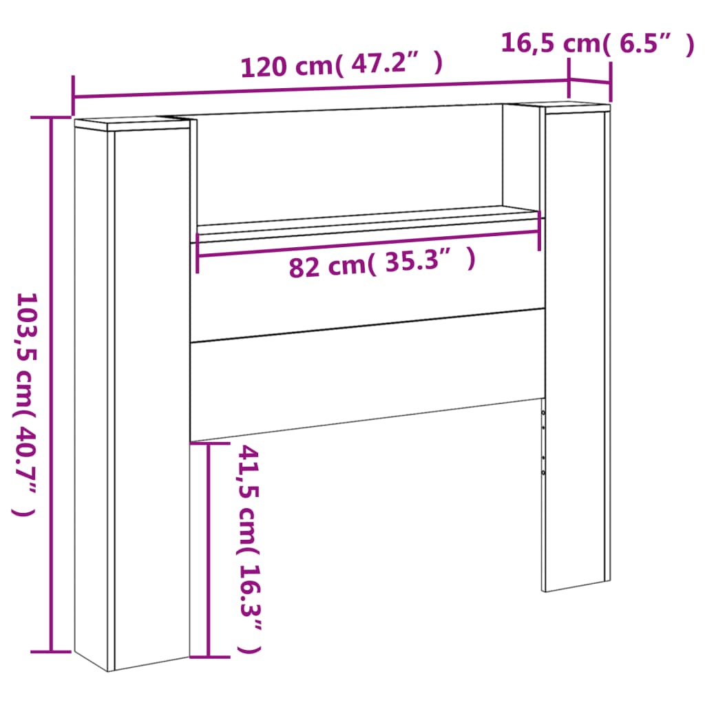 vidaXL Hoofdbordkast met LED 120x16,5x103,5 cm grijs sonoma