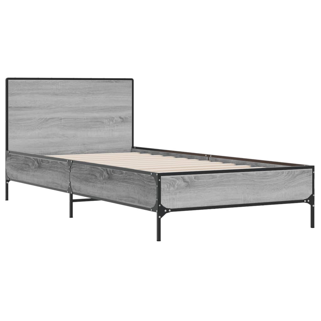 vidaXL Bedframe bewerkt hout en metaal grijs sonoma eiken 90x190 cm