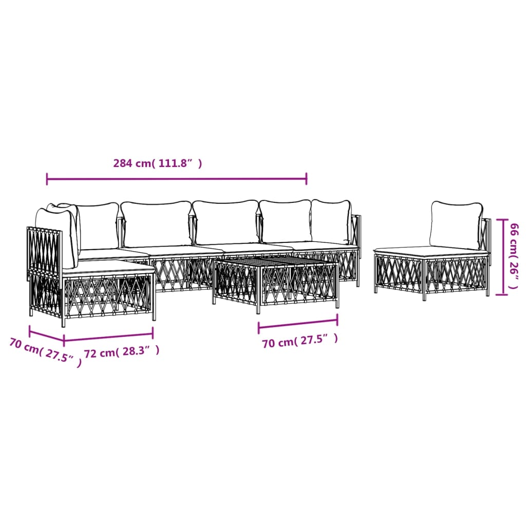 vidaXL 7-delige Loungeset met kussens staal wit