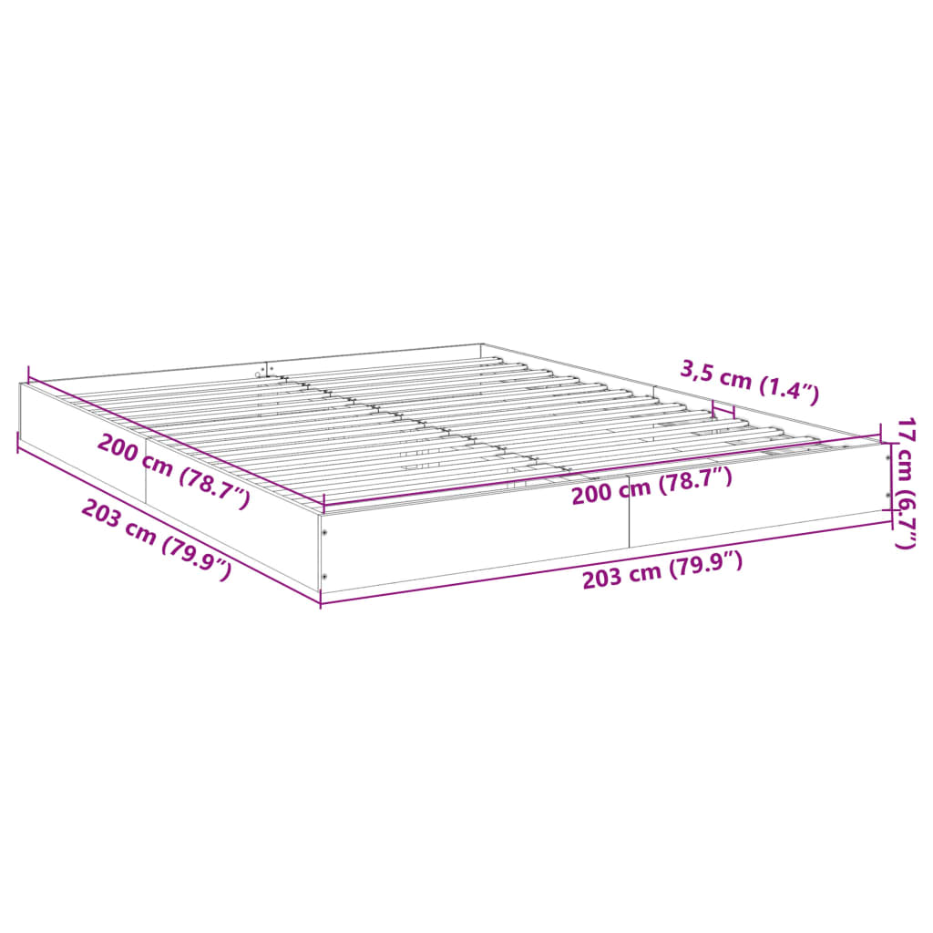 vidaXL Bedframe bewerkt hout sonoma eikenkleurig 200x200 cm