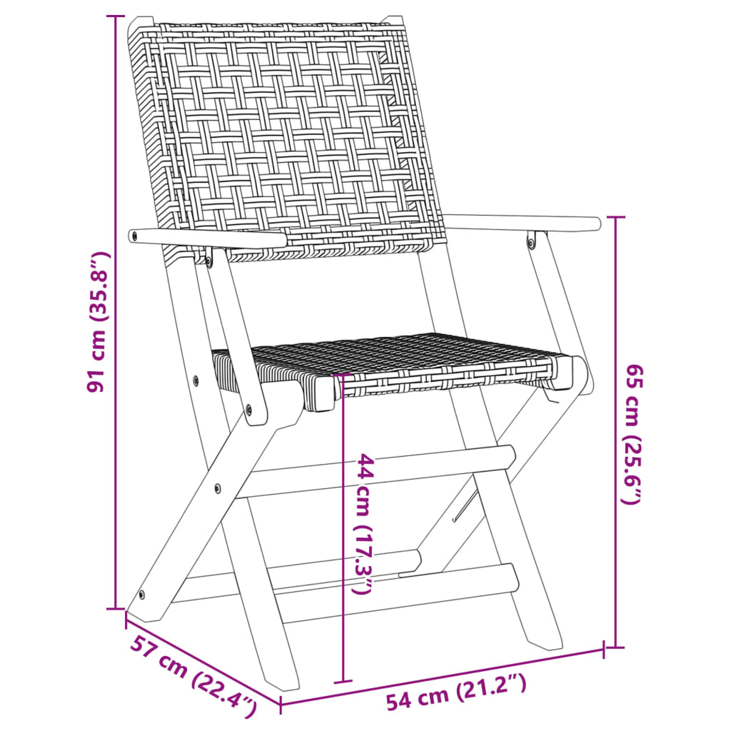 vidaXL 3-delige Bistroset poly rattan en massief hout zwart