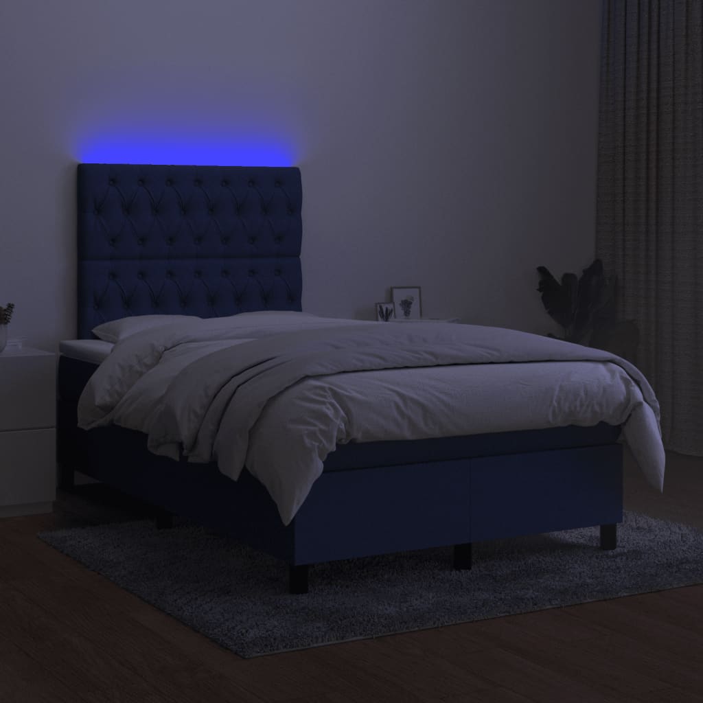 vidaXL Boxspring met matras en LED stof blauw 120x200 cm