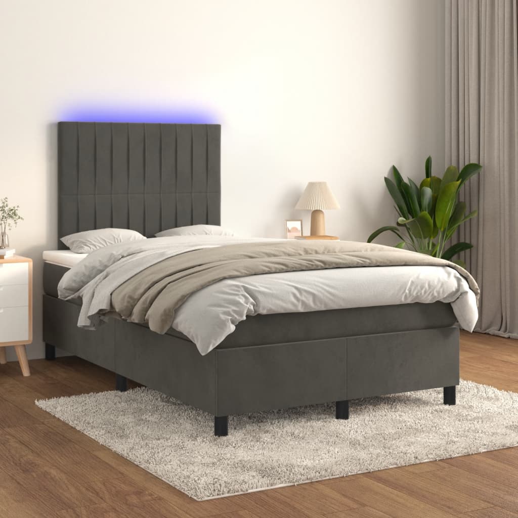 vidaXL Boxspring met matras en LED fluweel donkergrijs 120x190 cm