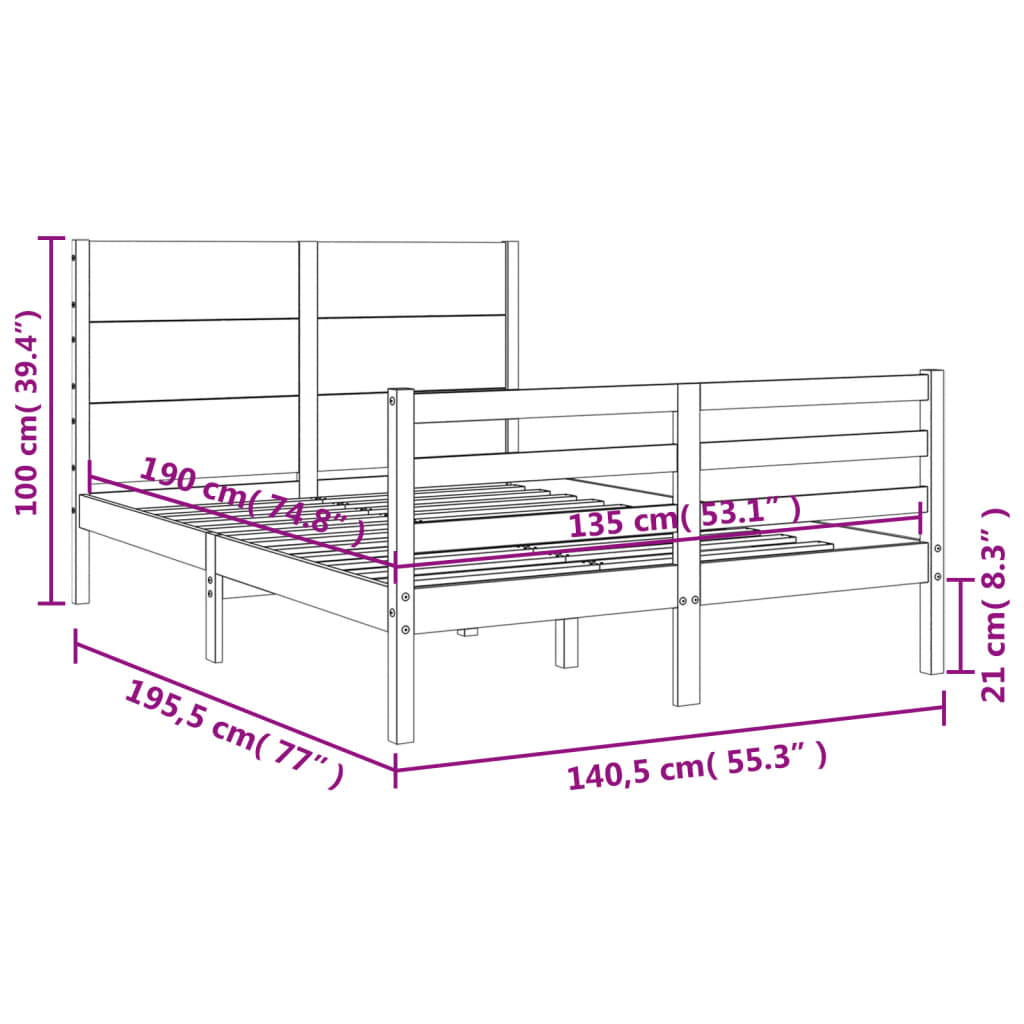 vidaXL Bedframe met hoofdbord massief hout wit