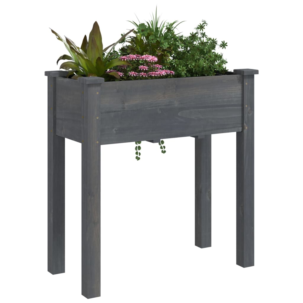 vidaXL Plantenbak met voering 71x37x76 cm massief vurenhout grijs