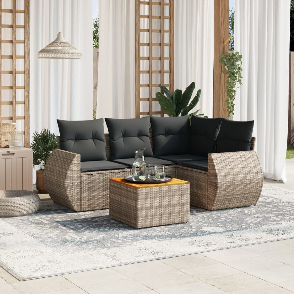 vidaXL 5-delige Loungeset met kussens poly rattan grijs