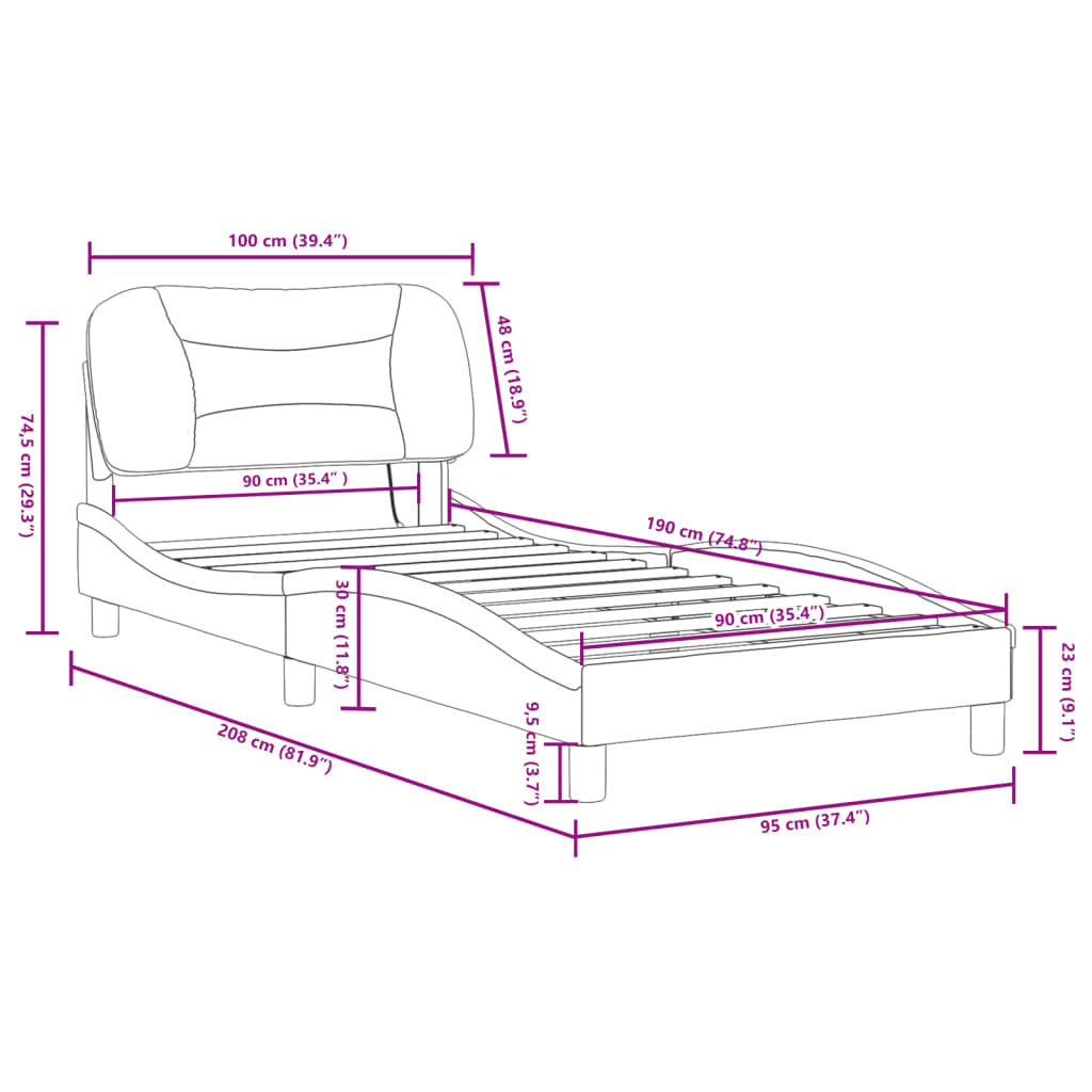 vidaXL Bedframe met LED-verlichting kunstleer zwart en wit 90x190 cm