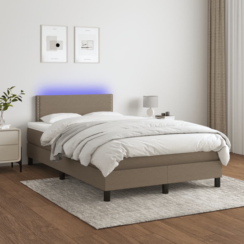 vidaXL Boxspring met matras en LED stof taupe 120x190 cm