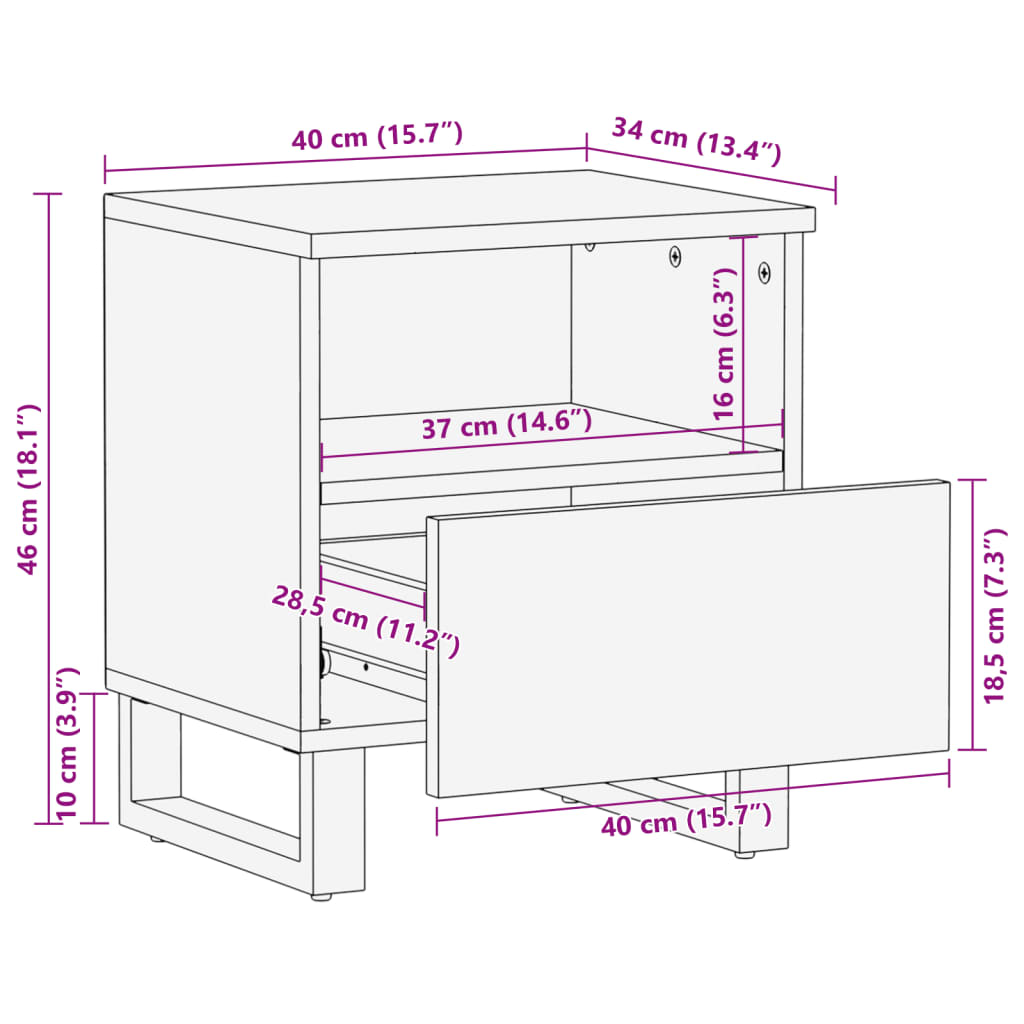 vidaXL Nachtkastjes 2 st 40x34x46 cm massief gebleekt mangohout