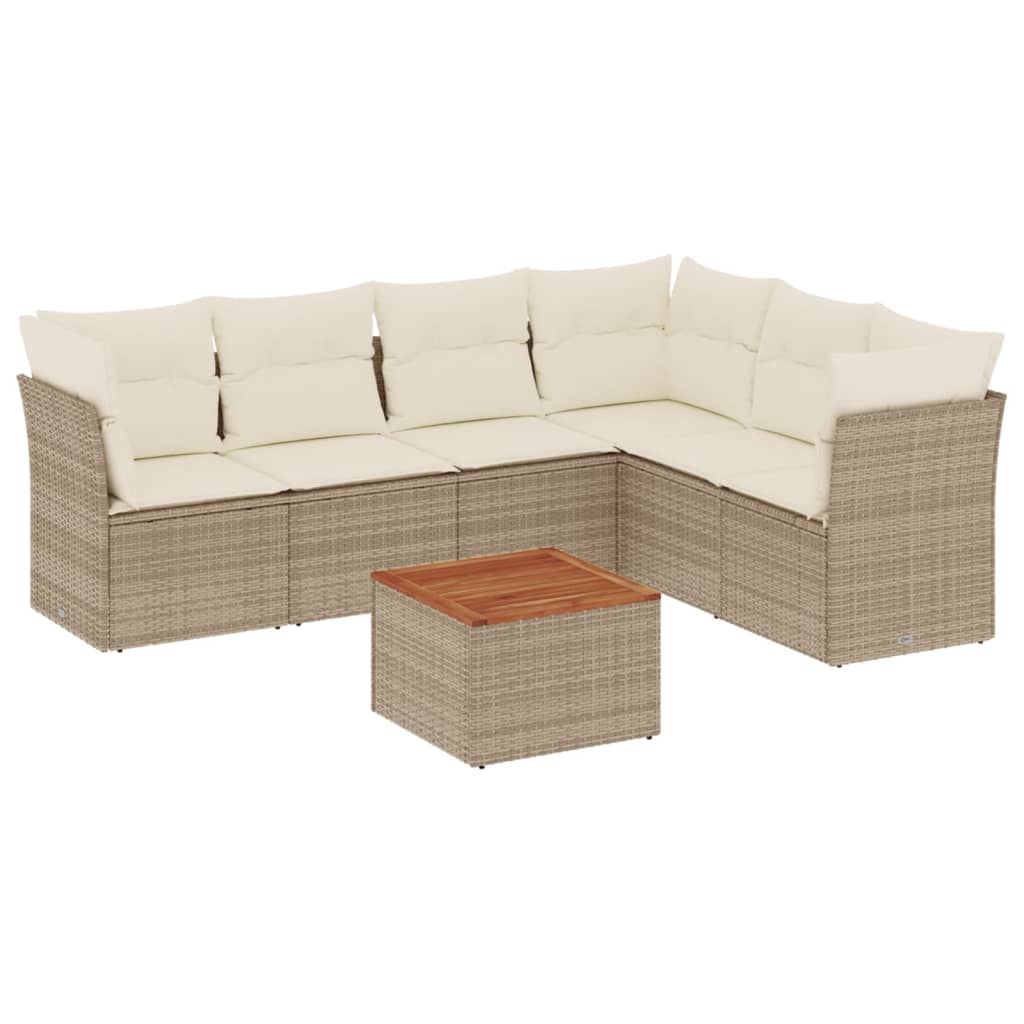 vidaXL 7-delige Loungeset met kussens poly rattan beige