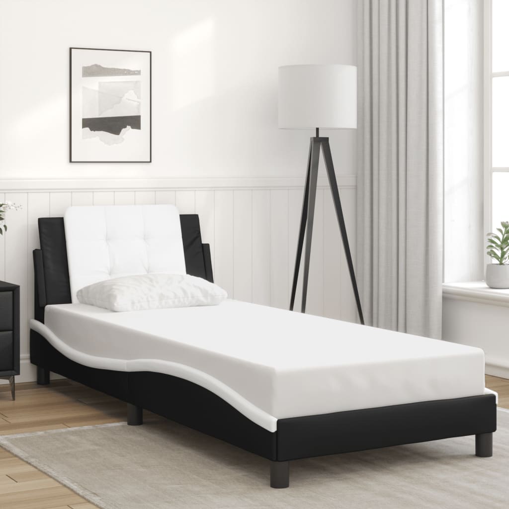 vidaXL Bedframe met LED-verlichting kunstleer zwart en wit 80x200 cm